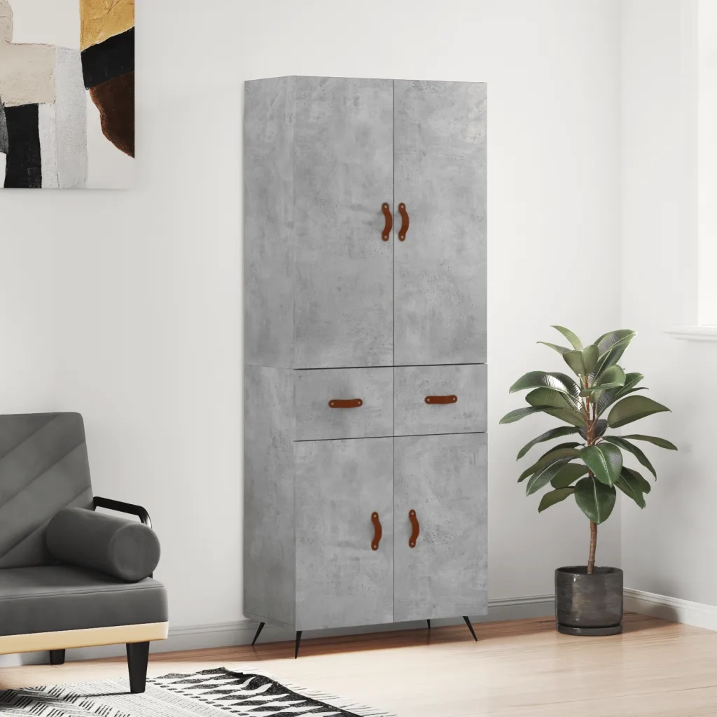 Credenza-Buffet-Armadio da cucina Grigio Cemento 69,5x34x180 cm in Legno Multistrato 287979