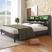 OKWISH Letto Contenitore 140×200 cm, Letto Matrimoniale con Testiera Contenitore, LED Regolabile e Scomparti, senza Materasso, Grigio