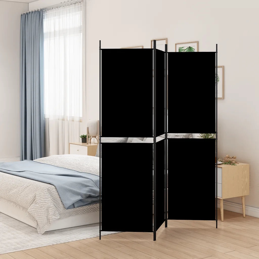 Divisorio Ambienti | Divider per stanze | Paravento a 3 Pannelli Nero 150x200 cm in Tessuto