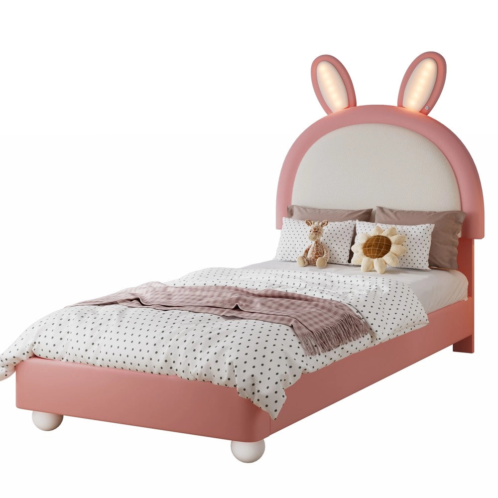 Letto Singolo Imbottito Casetta con LED ¨C Xylo ¨C Rosa, PU, 90x200cm