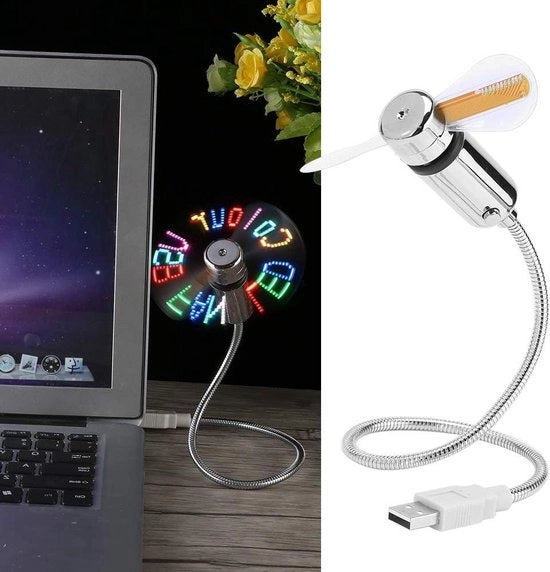 Ventilatore USB flessibile con illuminazione a LED e collo a forma di cigno programmabile - ventilatore portatile per PC e notebook.
