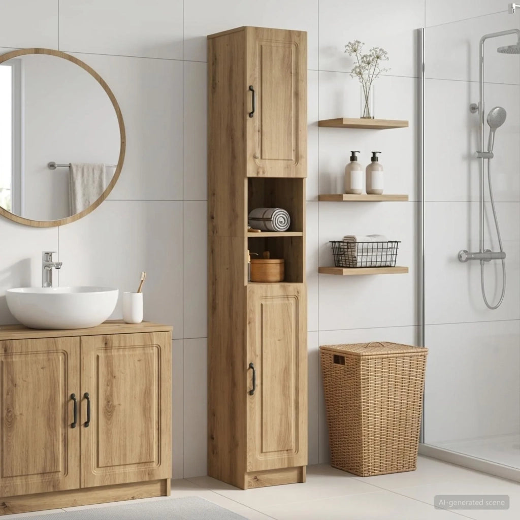 Armadio da Bagno con Ripiano Aperto UTRECHT Rovere Artigianale 897704