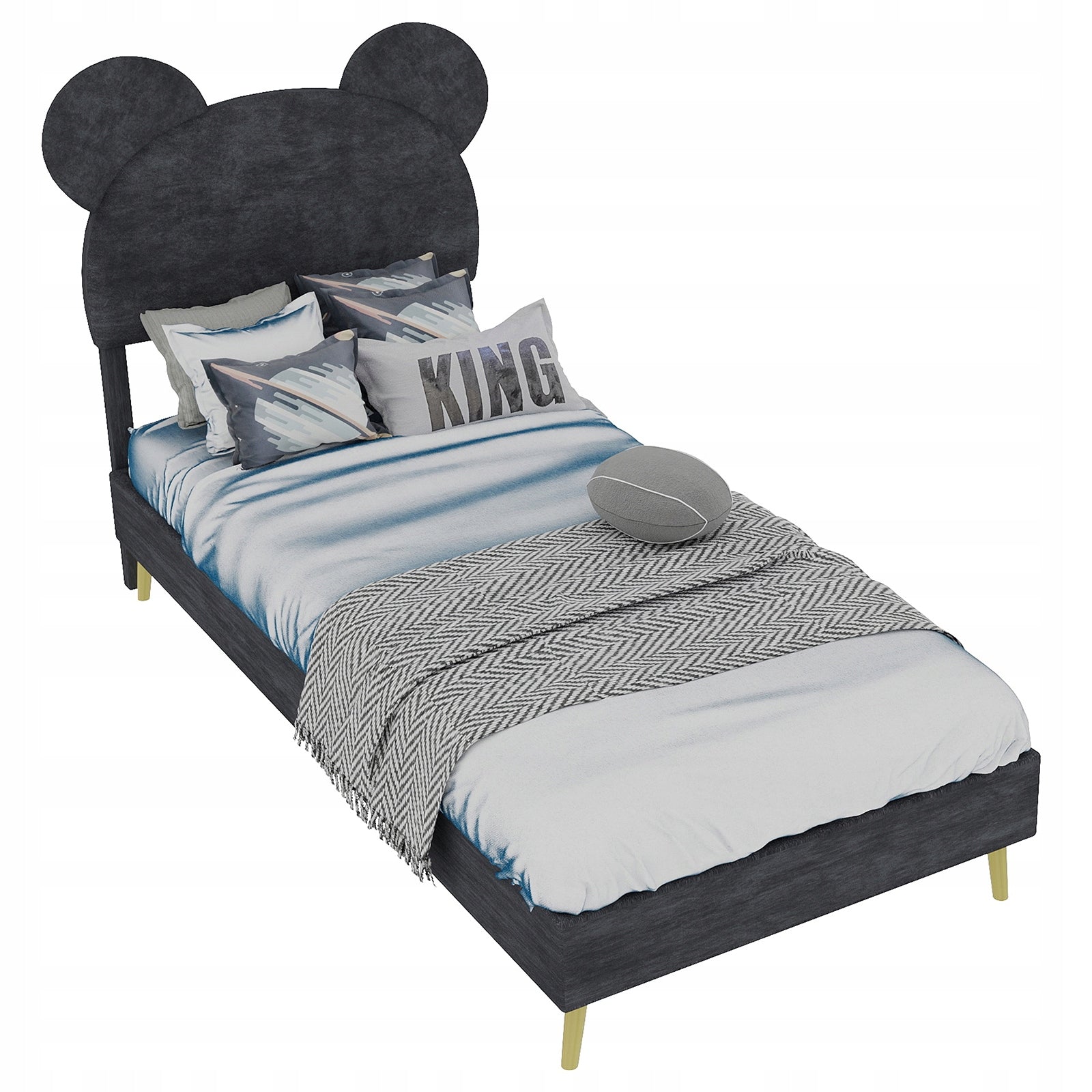 Letto imbottito 90x200 - Xylo - Minimalista, grigio