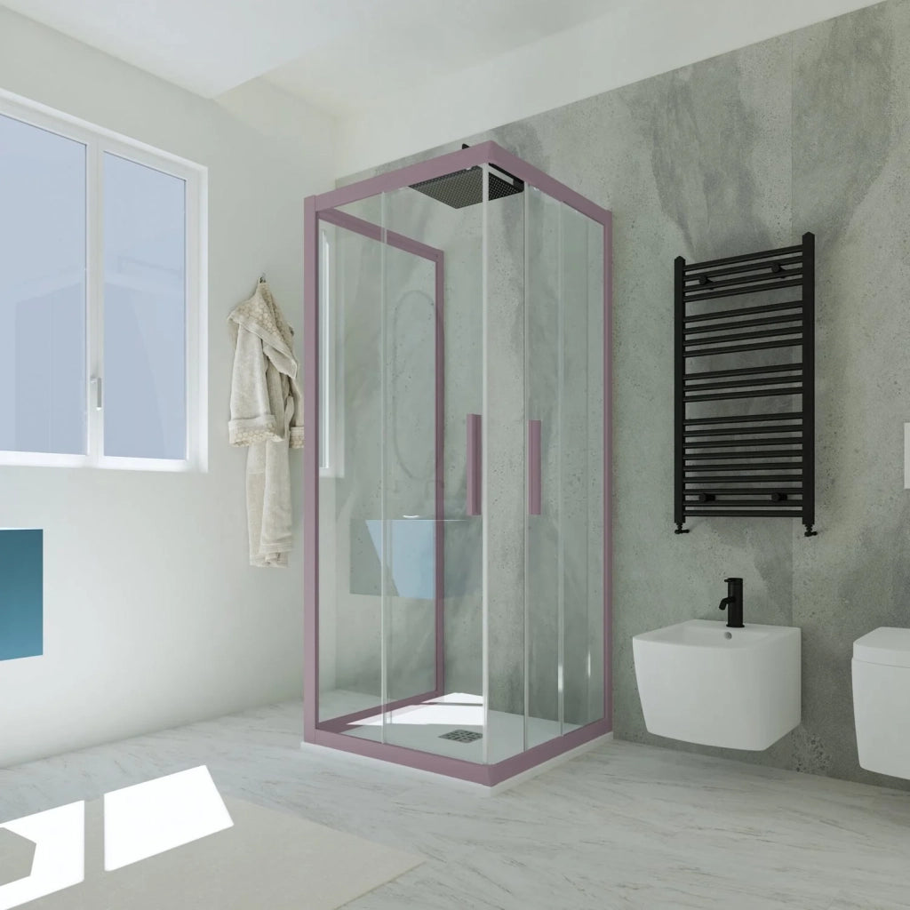 Box doccia 3 lati scorrevole 75x75x75 CM H 200 Vetro Trasparente Profilo Lavanda mod. Kolors Trio