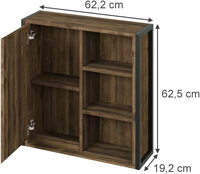 Specchio contenitore bagno Naola, Quercia/nero, 62.2 x 62.5 cm con 1 porta a specchio, per la conservazione di articoli da bagno e asciugamani