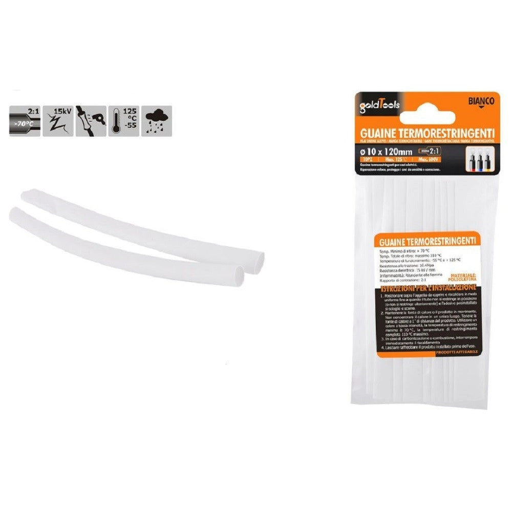 Trade Shop - Set 10pz Guaine Termorestringenti Termoretrattili Bianche 10 X 120 Mm Cavi 57070 -