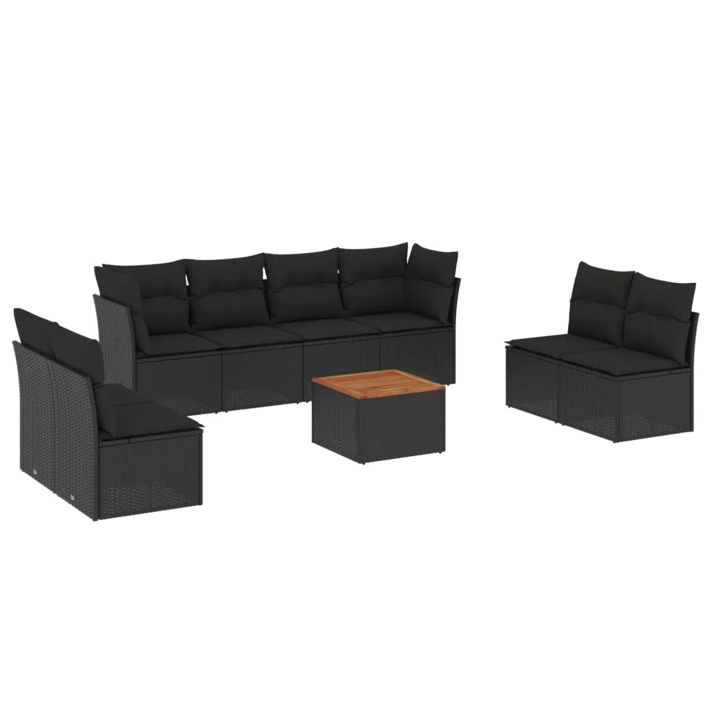 Set Divani da Giardino 9 pz con Cuscini Nero in Polyrattancod mxl 111617