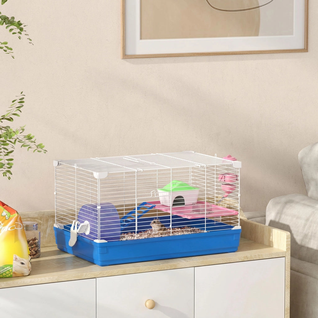 Casetta per Criceti con Ruota da Esercizio ¨C Zephmum ¨C 47x30x27 cm Blu