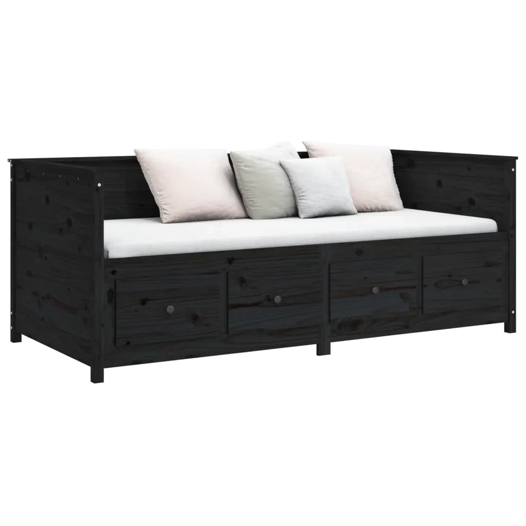 Letto singolo | Letto per adulti | Dormeuse Nera 90x190 cm in Legno Massello di Pino