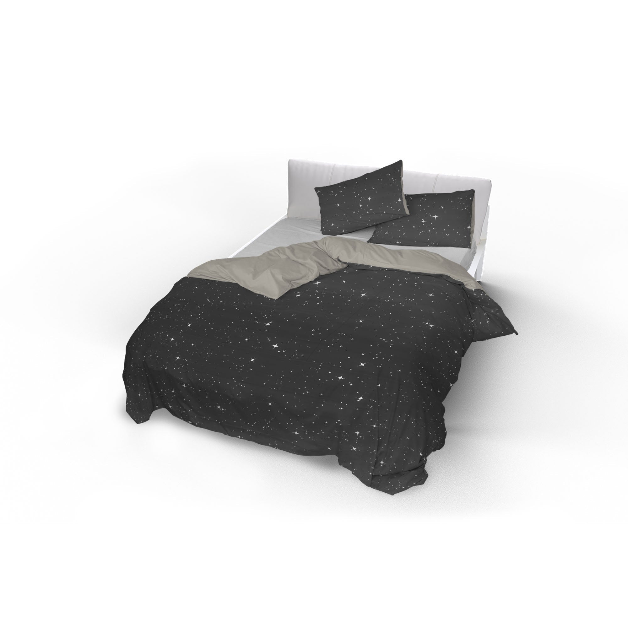 Copripiumino 1 Piazza e Mezzo con Federe Stampato in Microfibra Stars Grigio