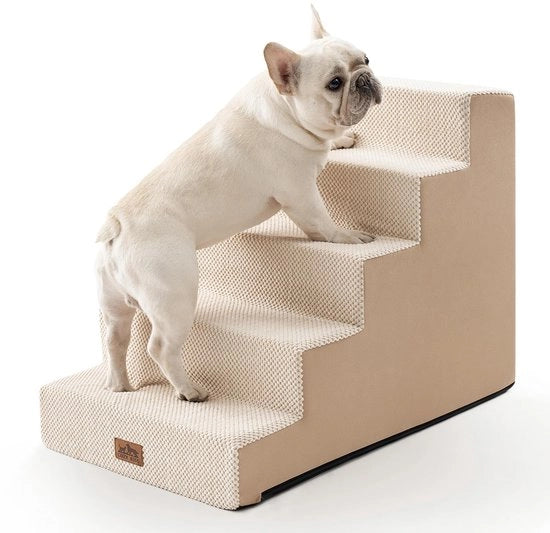 Trappola per cani per piccoli cani, 5 gradini, scala per letto, divano, auto, altezza 60 cm, scala in schiuma di alta qualità con copertura rimovibile (beige, 75x50x60cm, 5)