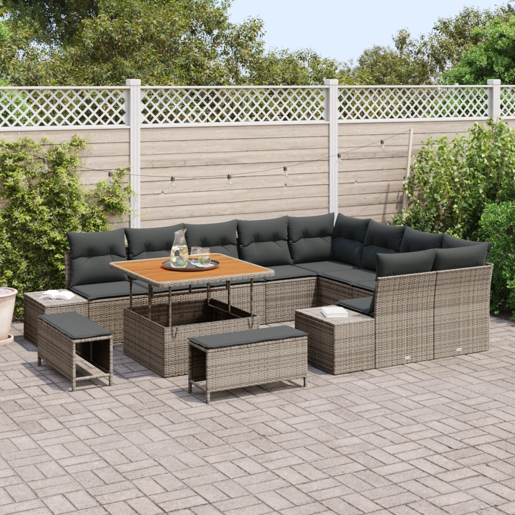 Set divani giardino  12 pezzi con cuscini Grigio Polyrattan Acacia