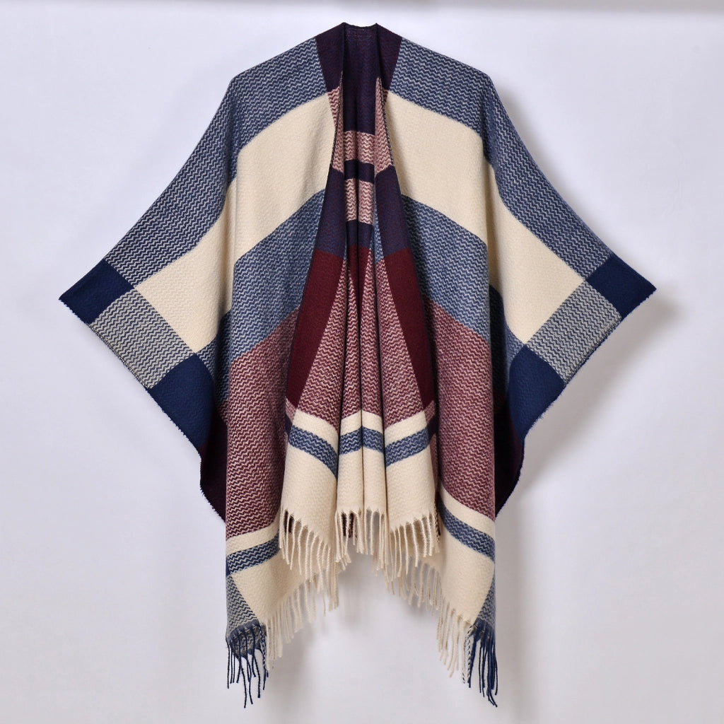 Nuovo scialle diviso con nappe, sciarpa semplice a quadri jacquard da donna