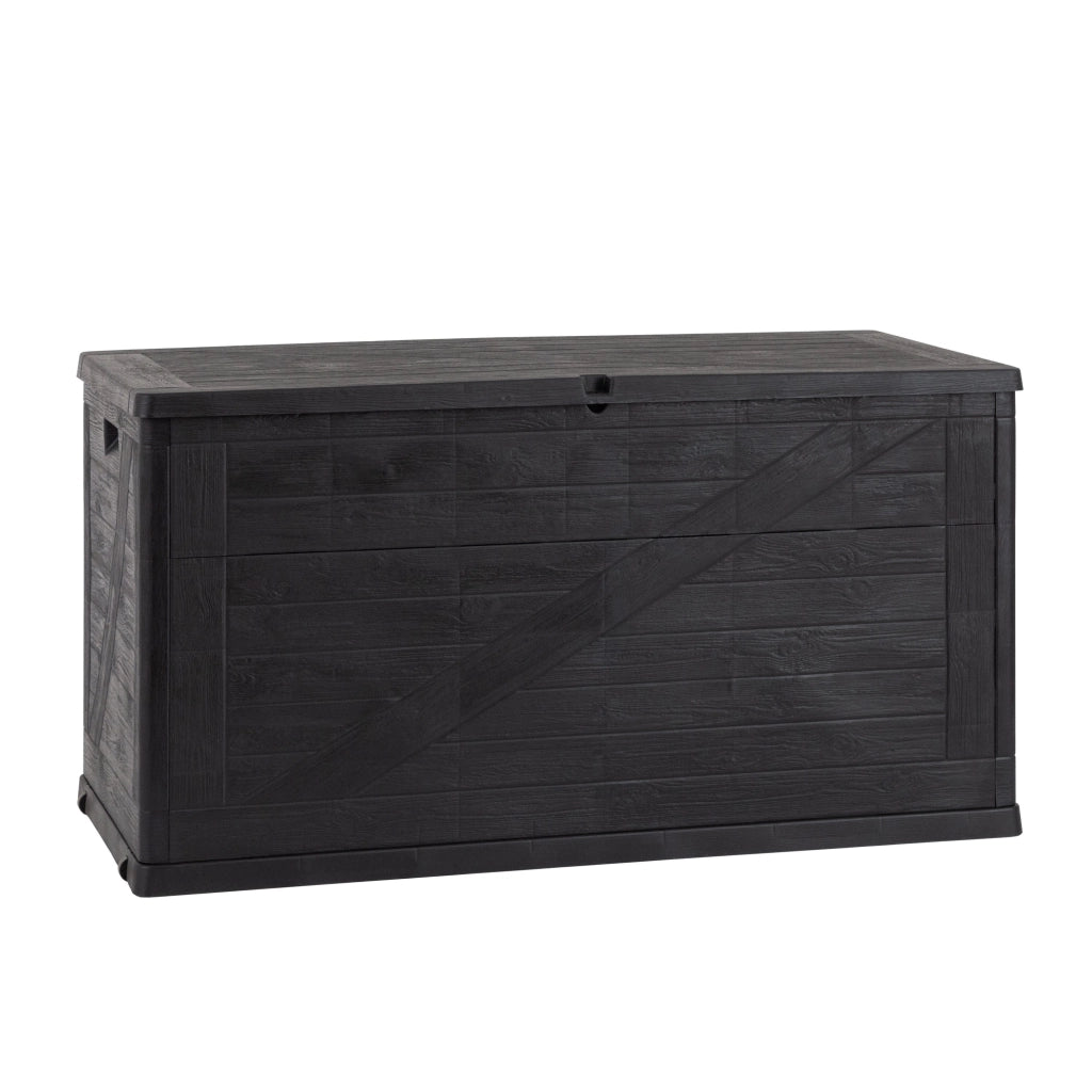Baule multiuso da esterno Portofino Plus 420 litri in resina effetto rattan e legno colore antracite Toomax