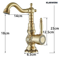 JULIAN | Rubinetto da bagno alto vintage in ottone dorato | Miscelatore retrò in acciaio inox per lavabo freestanding | con rubinetto gastronomico