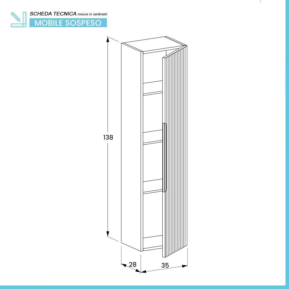 Colonna bagno sospesa H 138 cm lava cannettato con ripiani Rigo