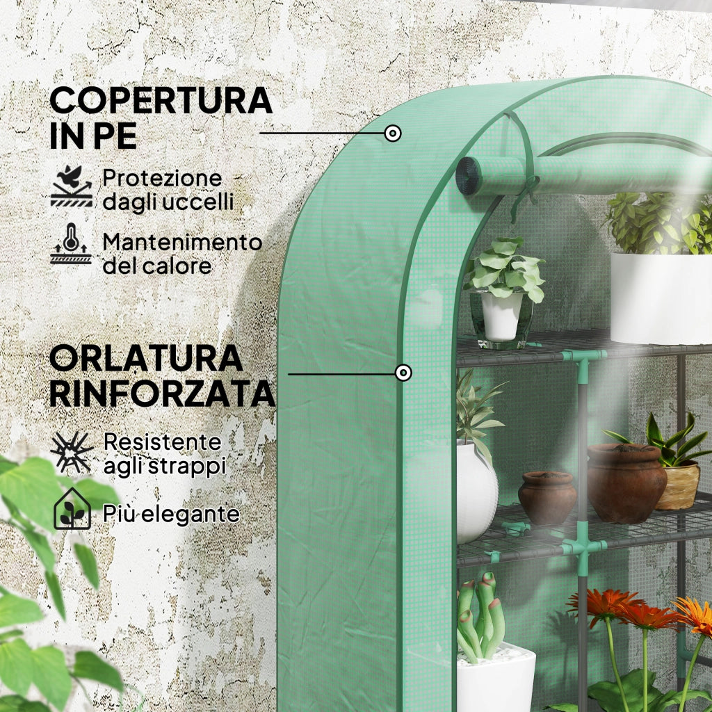Serra a Parete a 4 Livelli con Porta a Cerniera, in Acciaio e PE, 100x45x160 cm, Verde