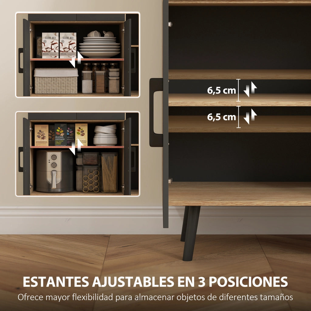 Armadio Cucina con 6 Ante 2 Cassetti e Luce LED ¨C Zephmum ¨C Nero Rovere 100x40x176 cm