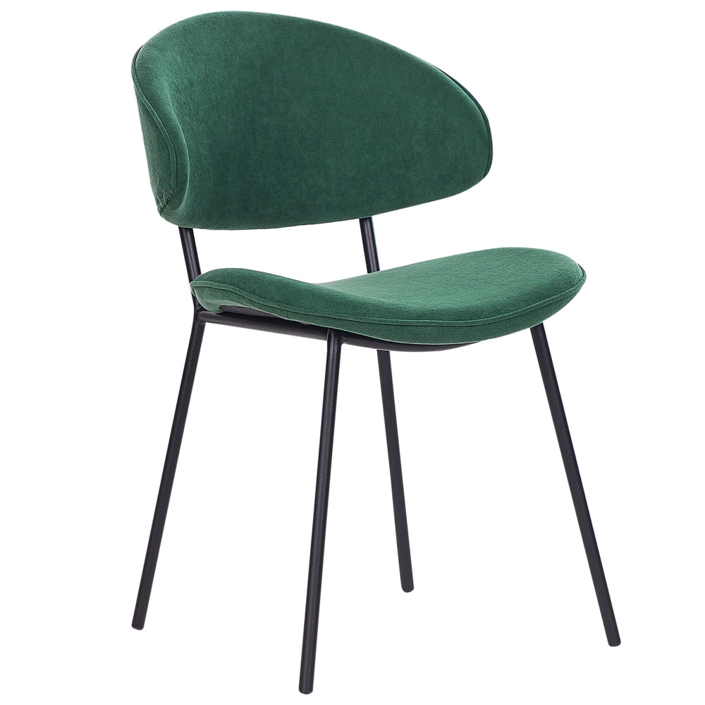 Set di 2 sedie da pranzo con sedile imbottito in tessuto verde senza braccioli schienale curvo stile moderno
