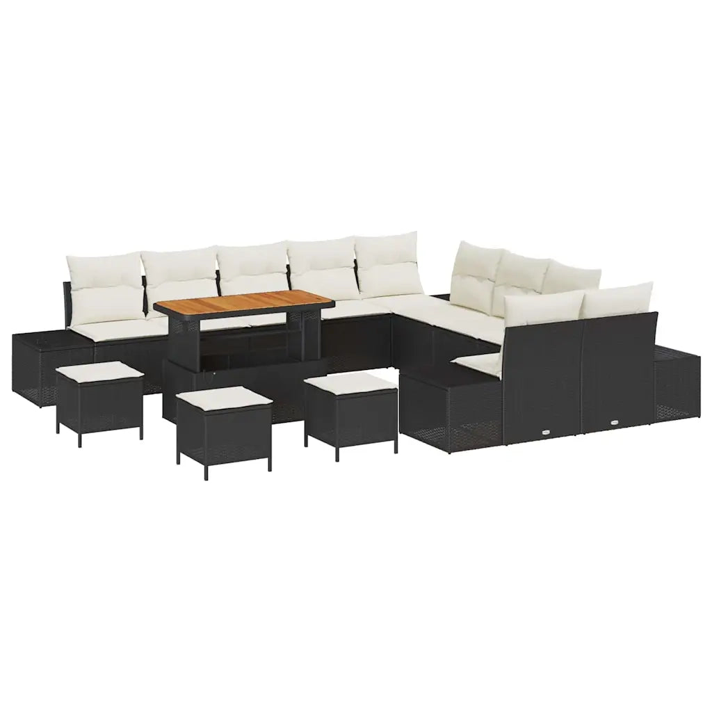 Set Divano da Giardino con cuscino 14 pcs Nero Poly Rattan