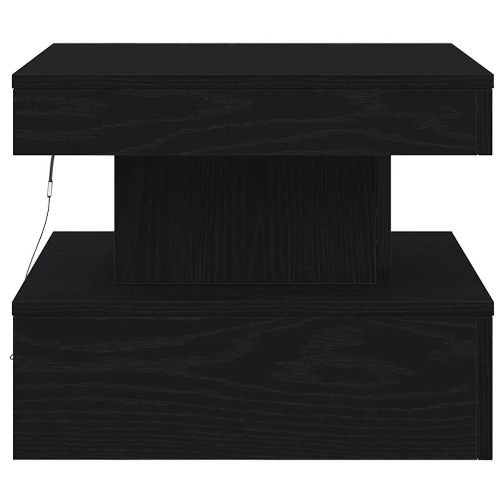 Tavolino da Salotto con Luci LED Rovere Nero 50x50x40 cm