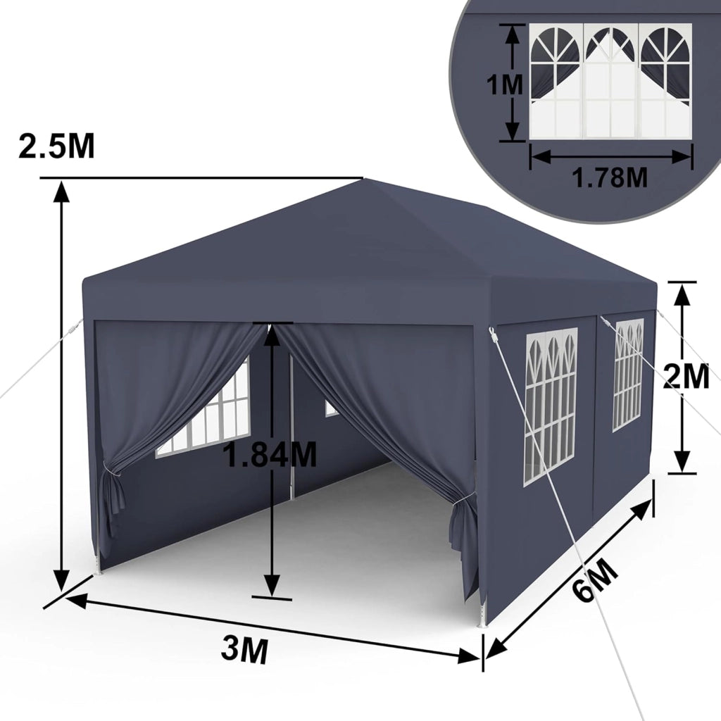 Gazebo Esterno Resistente da Giardino 3 x 6 m con Pannelli Laterali e Finestre in Poliestere Gazebi Tendone per Feste Protezione UV Impermeabile Tenda per Esterni, Antracite