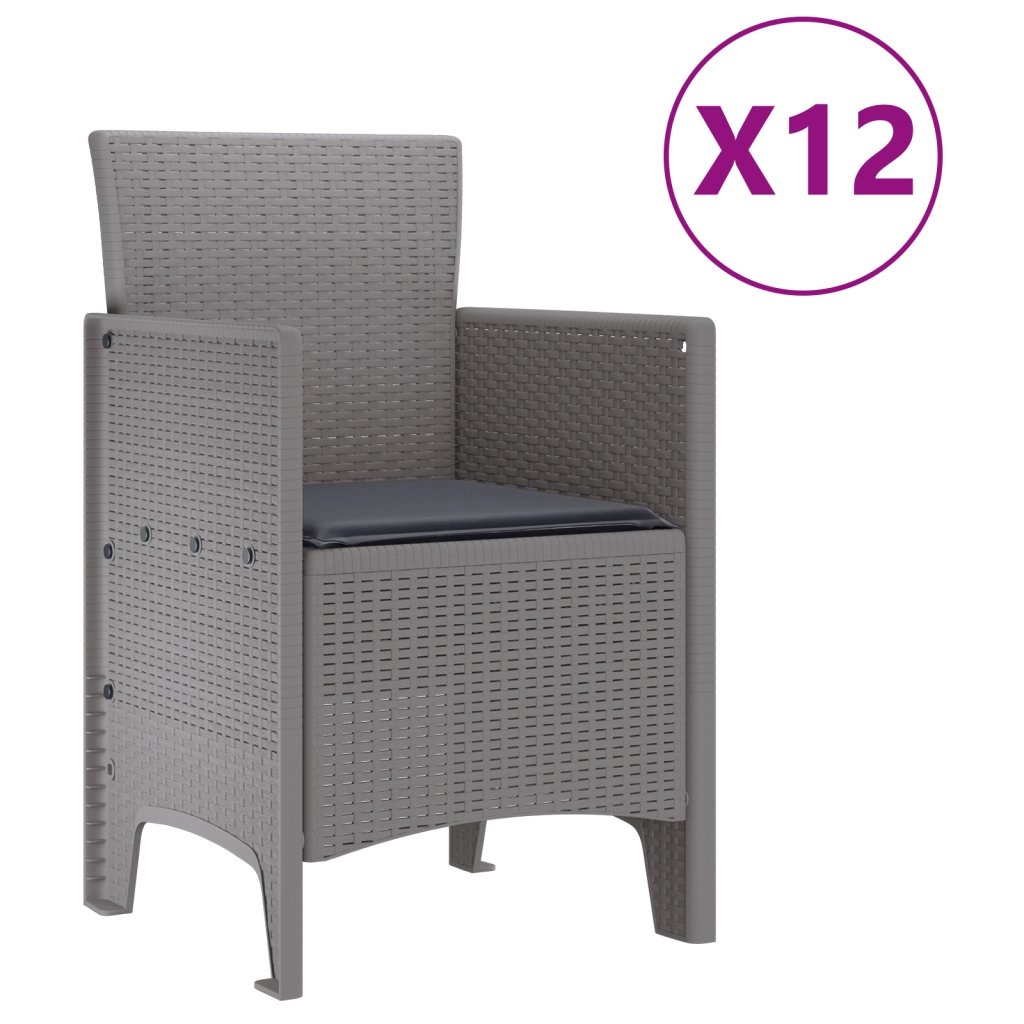 Set da Pranzo per Giardino 13 Pezzi con Cuscini Polirattan Grigio Chiaro