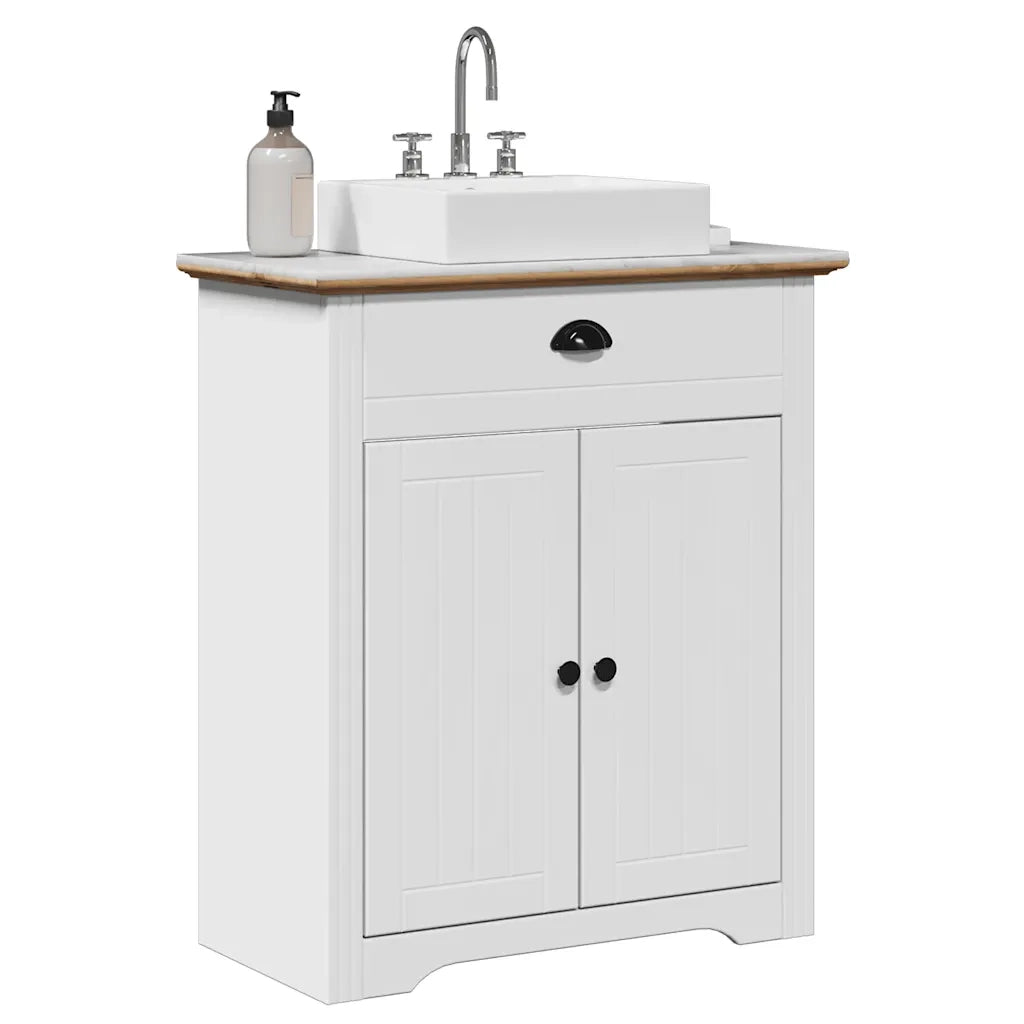 Mobile Lavabo da Bagno-Armadietto da bagno BODO Bianco e Marrone 70x35x80 cm