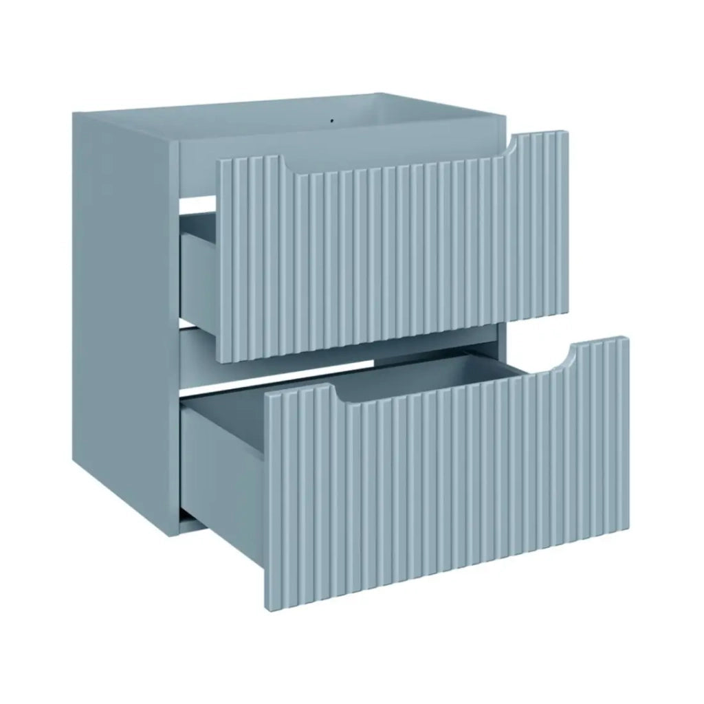 Set bagno sospeso VANO blu denim 60cm: mobile sottolavello con cassetti + lavabo da incasso bianco