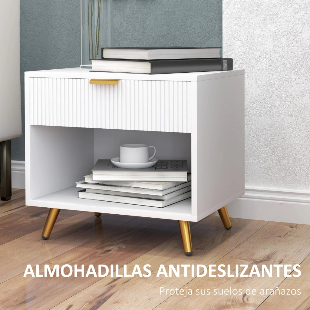 Comodino Moderno con Cassetto e Ripiano ¨C zephmum ¨C Bianco 50x40x47 cm