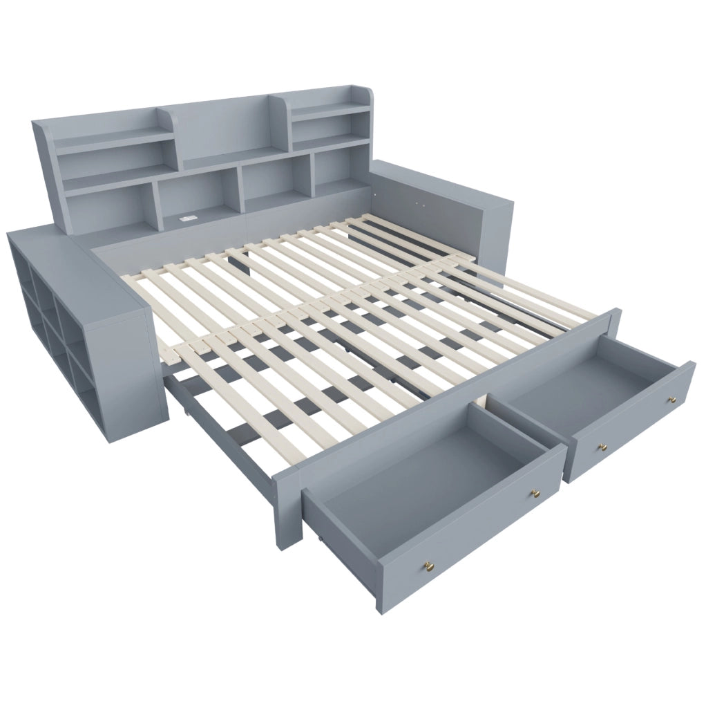 DIVANO LETTO Estraibile 90/180x200 cm Grigio con LED e prese