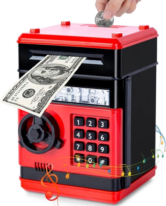 Cassa di Risparmio Elettronica per Bambini - Cassetto Segreto Automatico con Password - Mini-Cassa di Credito per Ragazzi Ragazze da 3 a 12 Anni - Regalo di Compleanno Natale Festa dei Bambini (Rosso)