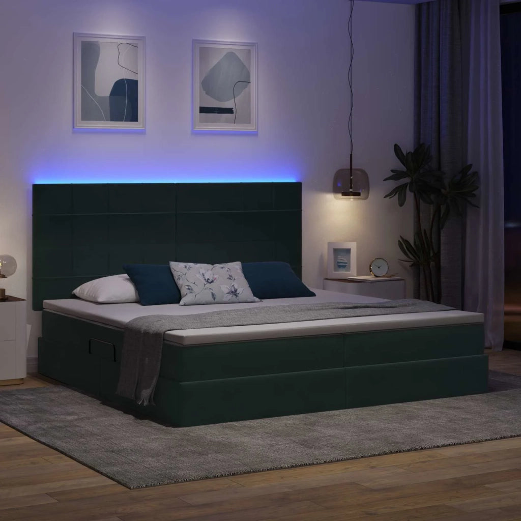 Letto con contenitore e LED Verde Scuro 200 x 200 cm Velluto 3372690