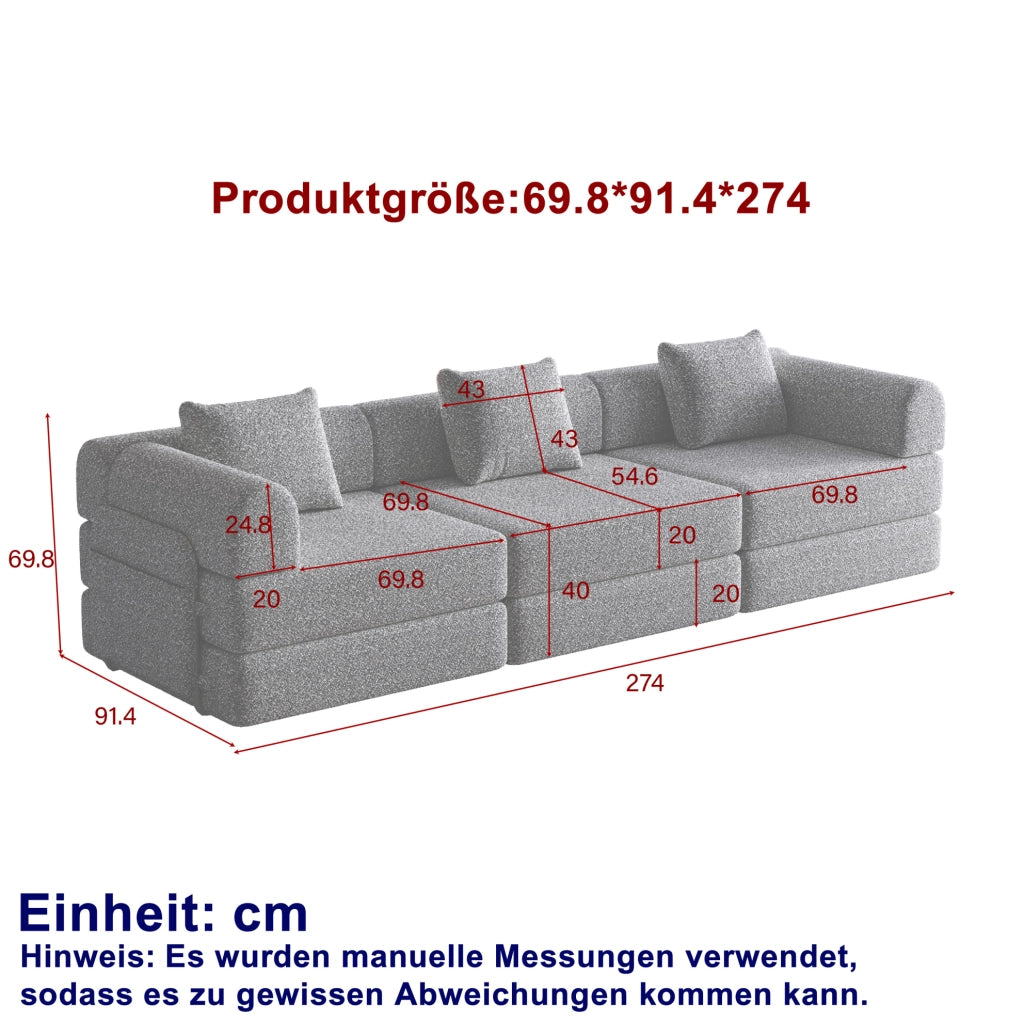 Divano letto 2 in 1 in ciniglia grigio con vano bracciolo