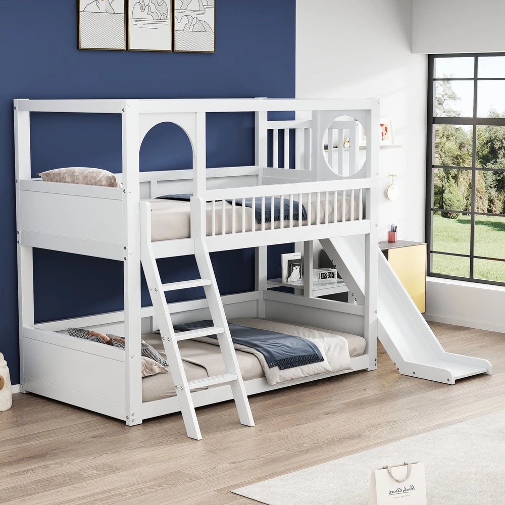 Letto a Castello Bambini con Scivolo e Scaffale ¨C Xylo ¨C Bianco 90x200