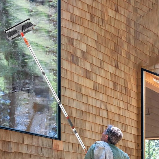 Risciacquatore di vetri telescopico professionale da 261 cm, risciacquatore di vetri 2 in 1 con manico estendibile e asta telescopica a 7 sezioni, per uso interno ed esterno, garage, doccia, bagno.