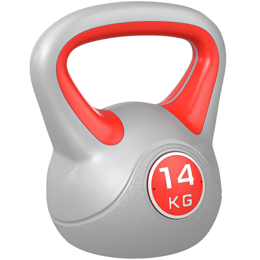 EasyComfort Kettlebell 14kg in PU e Sabbia con Base Piatta e Impugnatura per Stacchi, Squat e Sollevamenti, 26x18x32 cm, Rosso
