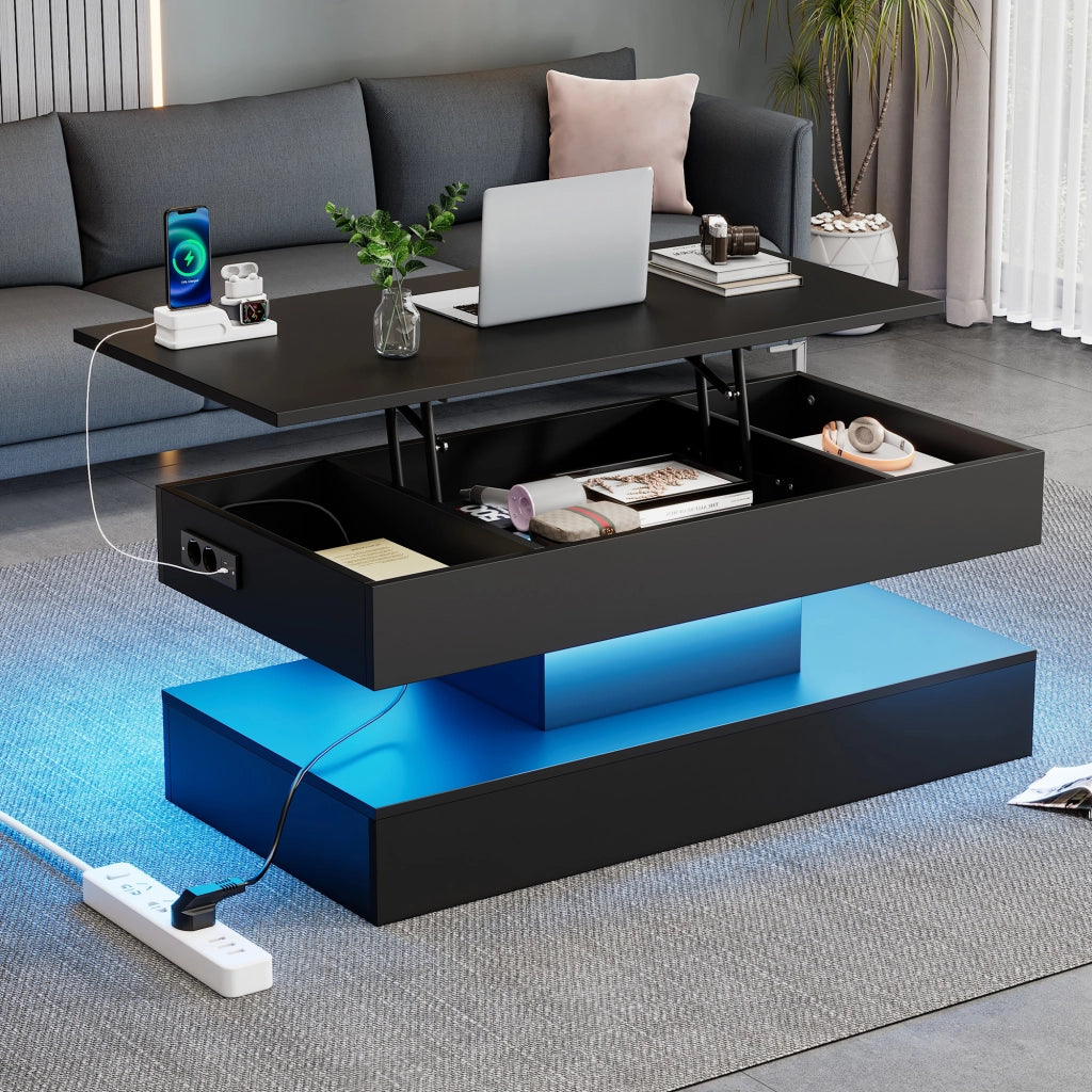 Tavolino moderno con illuminazione LED - Zephmum- 100x50x42 cm- Idraulico, 50 kg
