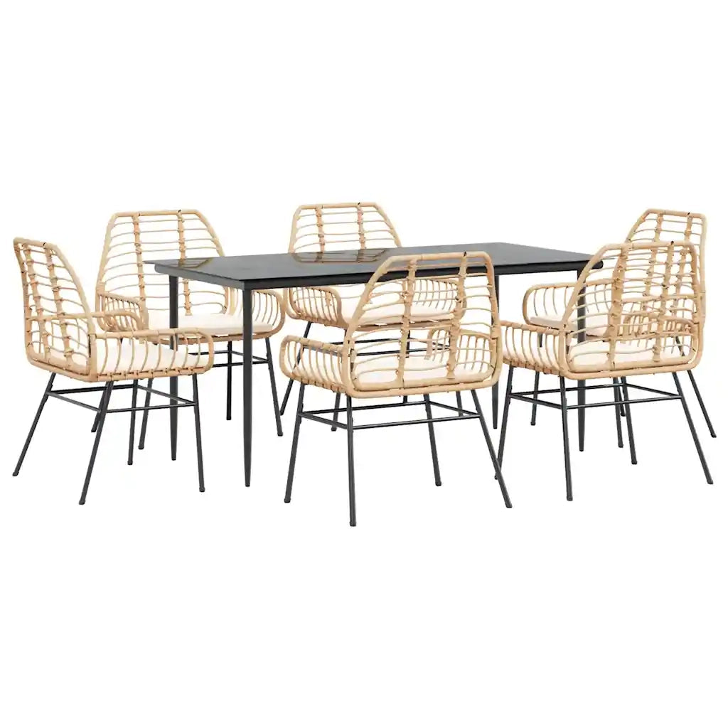vidaXL Set Pranzo da Giardino 7pz con Cuscini Marrone Polyrattan Vetro