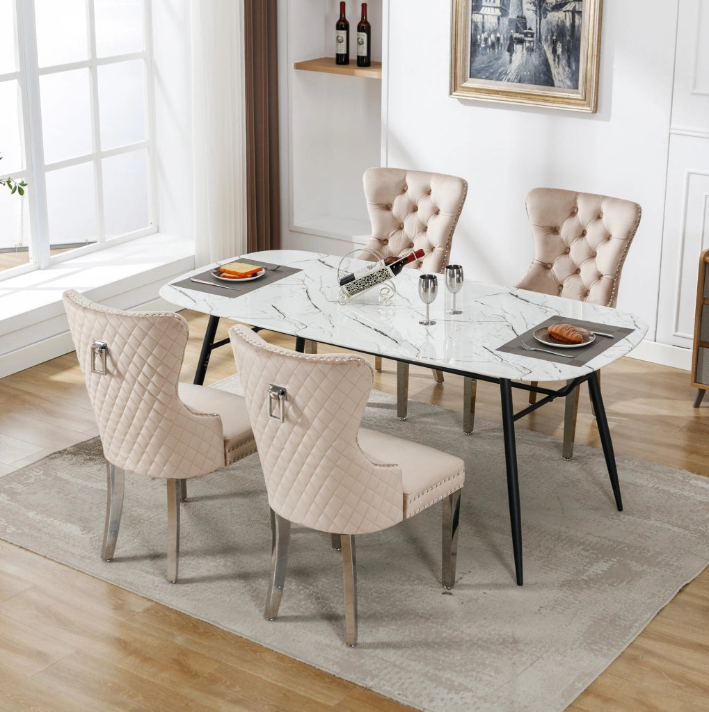 Sedia da pranzo 53x62.5x94.5 cm con schienale con fibbia quadrata; velluto beige
