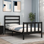 Giroletto con Testiera-Struttura Letto con testiera Nero Small Single in Legno Massello 563491