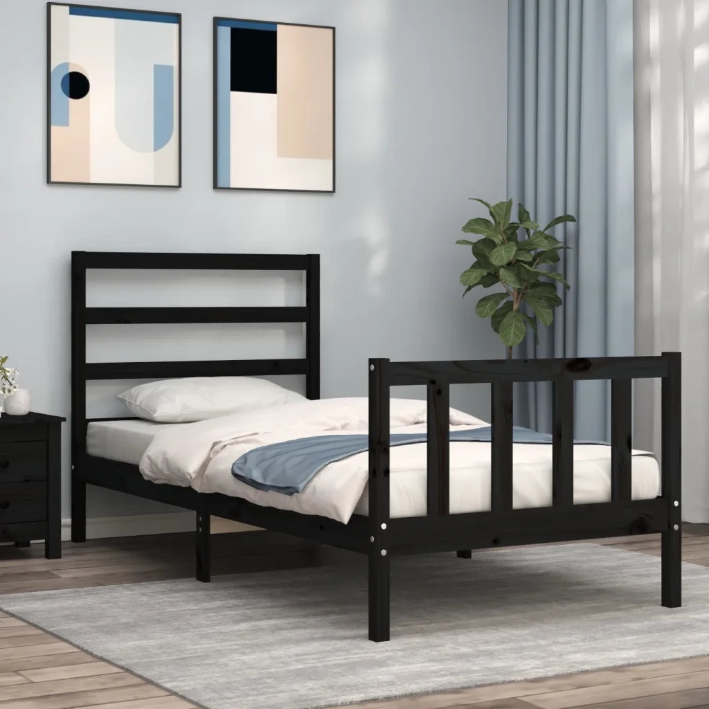 Giroletto con Testiera-Struttura Letto con testiera Nero Small Single in Legno Massello 563491
