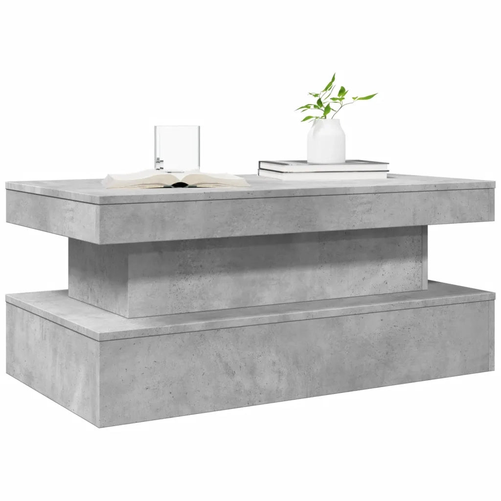 Tavolino da Soggiorno-Tavolino da Salotto con Luci LED Grigio Cemento 90x50x40 cm