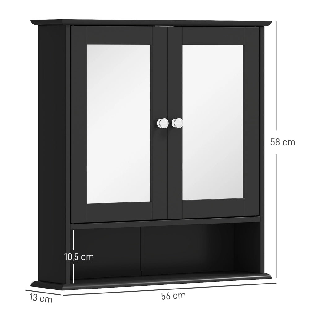 Armadietto Bagno con Specchio e Ante ¨C Zephmum ¨C Nero 56x13x58cm