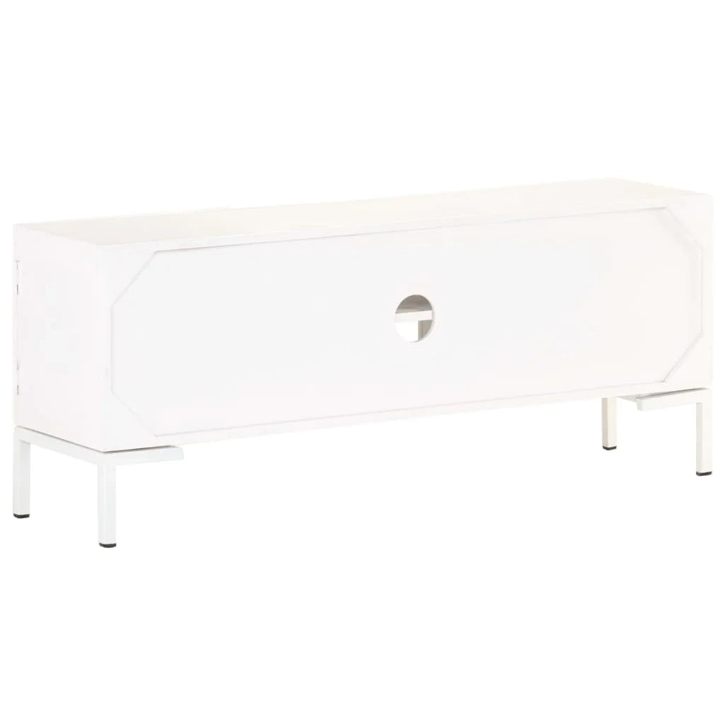 Mobile TV multimediale mensola TV credenza TV sala da pranzo soggiorno camera da letto 115 x 30 x 46 cm legno massello di mango bianco 02_0025793