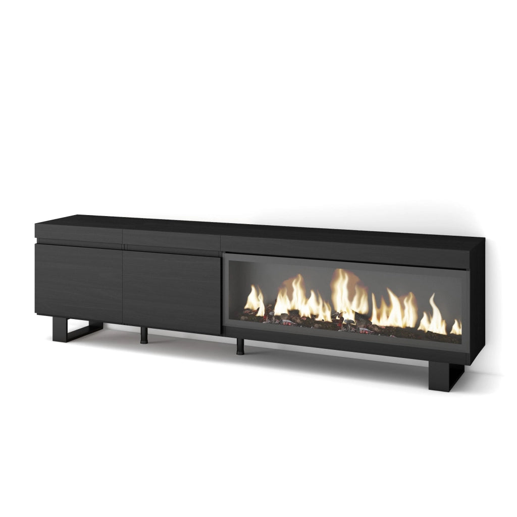Mobile TV Soggiorno, 208x35x57cm, Per TV fino a 80", Camino elettrico XXL, Design industriale, Nero RF3260