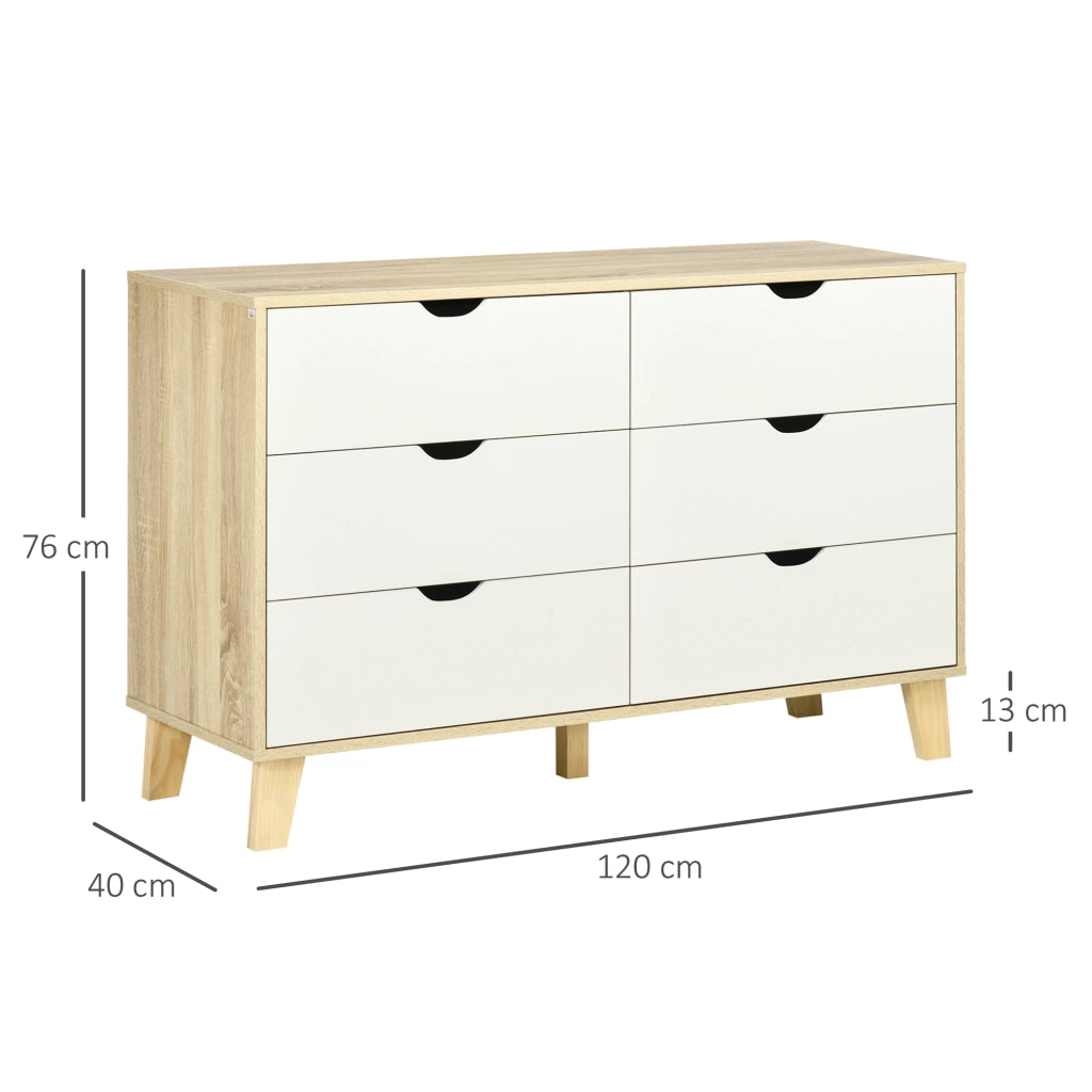 Cassettiera Moderna con 6 Cassetti ¨C zephmum ¨C Legno Naturale e Bianco 120x40x76 cm