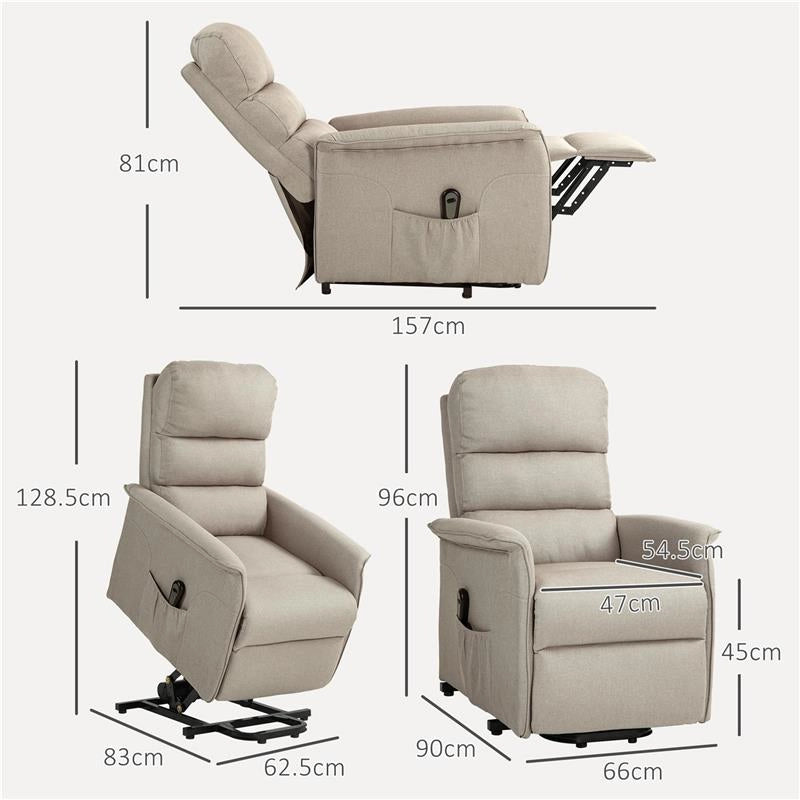 POLTRONA ALZAPERSONA ELETTRICA RECLINABILE CON POGGIAPIEDI, TELECOMANDO, RUOTE E TASCA, BEIGE