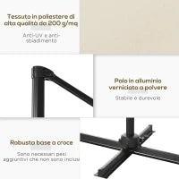 Ombrellone da Giardino con Angolazione Regolabile su 5 Livelli e a 360°, 2.5x2.5 m, color Crema