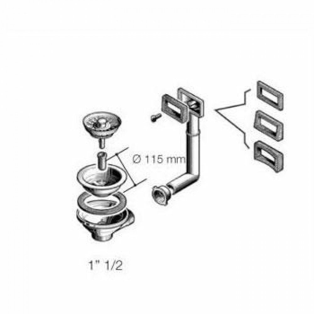Pilettone ribassato in ottone co tappo e troppop. rettang.d.3-1/2